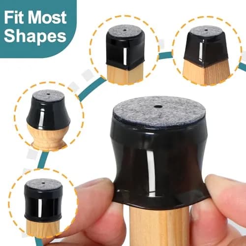 Ansible 24 Pcs Round Chair Leg Floor Protectors L Size 33-50mm Black | Protect Hardwood & Tile Floors thumbnail 3
