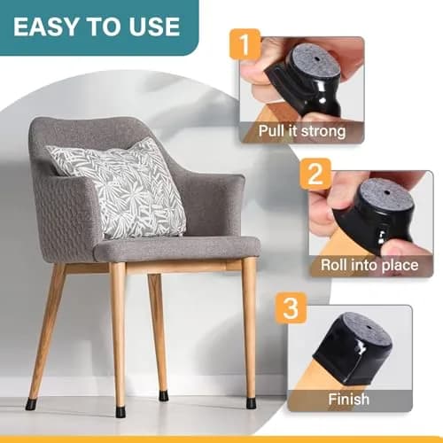 Ansible 24 Pcs Round Chair Leg Floor Protectors L Size 33-50mm Black | Protect Hardwood & Tile Floors thumbnail 4