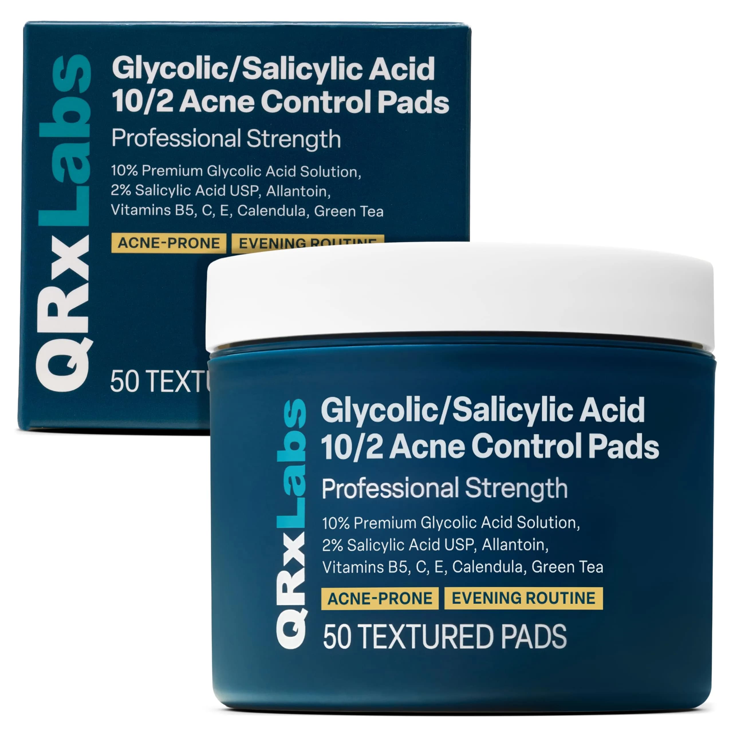 QRxLabs Salicylic & Glycolic Acid Acne Clearing Pads 50ct | Dual-Action Exfoliation for All Skin Types