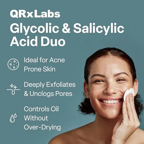 QRxLabs Salicylic & Glycolic Acid Acne Clearing Pads 50ct | Dual-Action Exfoliation for All Skin Types thumbnail 2