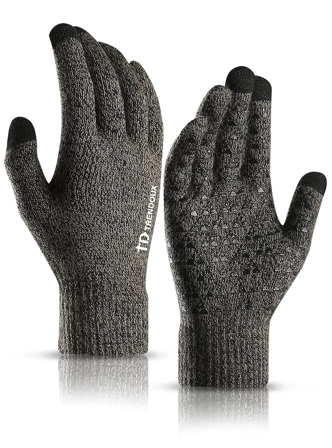 TRENDOUX Knit Touch Screen Gloves for Men & Women | Medium (17-20cm Palm) | Black White — Gray / Large