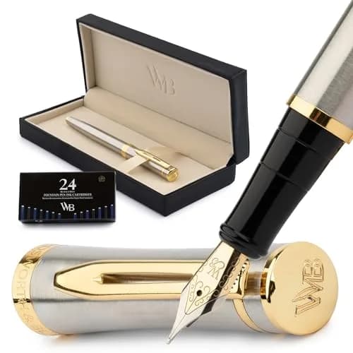 Wordsworth & Black Luxury Fountain Pen Set, Medium Nib, Silver & Gold | Smooth Ink Flow, Refillable, Gift Boxed thumbnail 1