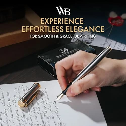 Wordsworth & Black Luxury Fountain Pen Set, Medium Nib, Silver & Gold | Smooth Ink Flow, Refillable, Gift Boxed thumbnail 2