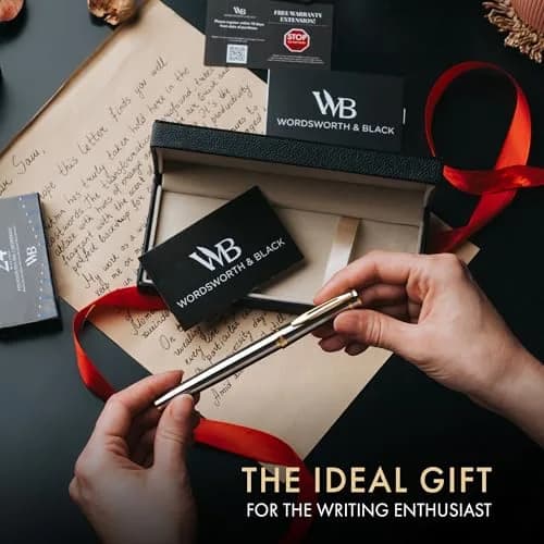 Wordsworth & Black Luxury Fountain Pen Set, Medium Nib, Silver & Gold | Smooth Ink Flow, Refillable, Gift Boxed thumbnail 3