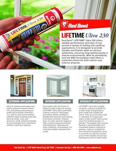 Red Devil Lifetime Ultra Premium Elastomeric Acrylic Latex Sealant 156g (5.5 oz) Clear | Lifetime Durability Guarantee thumbnail 2