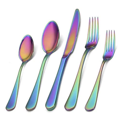 SHARECOOK Rainbow Silverware Set 20-Piece Stainless Steel Flatware Set | Service for 4, Multicolor thumbnail 1