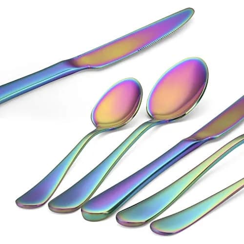 SHARECOOK Rainbow Silverware Set 20-Piece Stainless Steel Flatware Set | Service for 4, Multicolor thumbnail 4