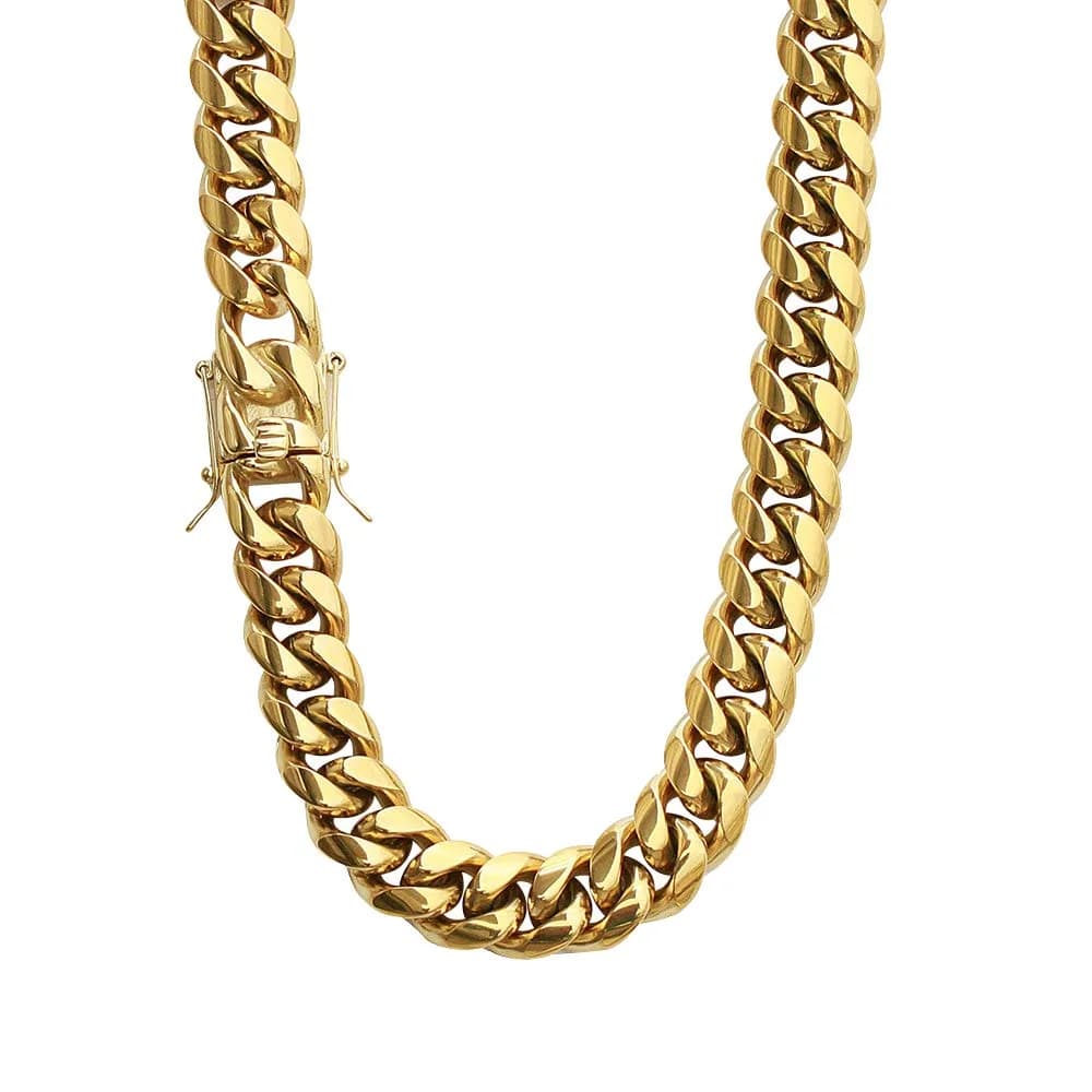 PY BLING 10mm Miami Cuban Link Chain Necklace 22 Inch | Durable Buckle Closure — 26 Inch / 12mm necklace-14k