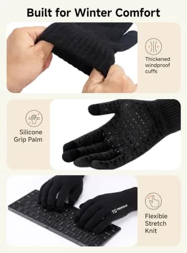TRENDOUX Knit Touch Screen Gloves for Women & Men | Black, Medium | Warm Lined, Anti-Slip Grip thumbnail 6
