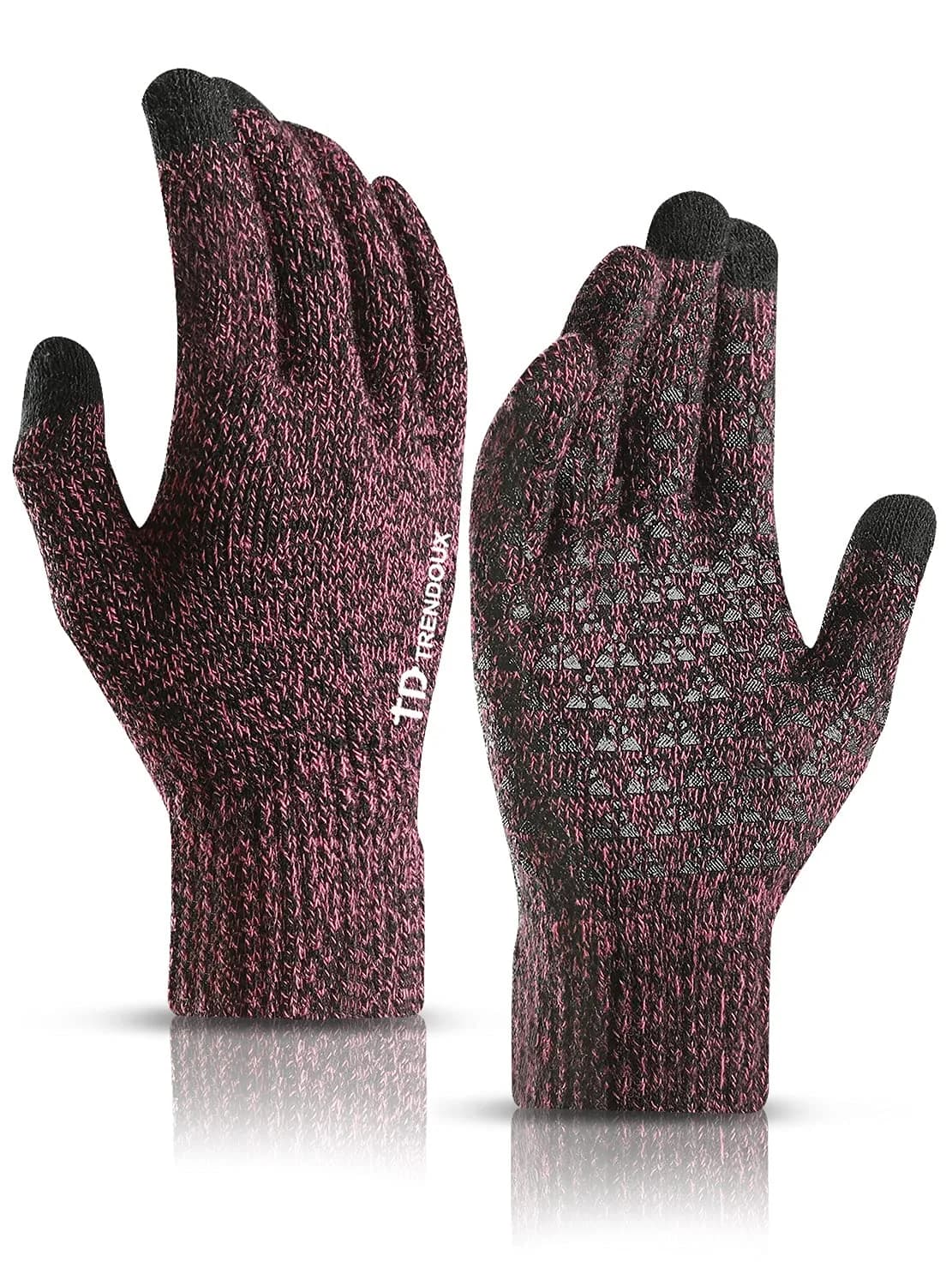 TRENDOUX Winter Gloves for Women, Knit Touch Screen Glove in Rose | Thermal, Anti-Slip, Elastic Cuff (120c)