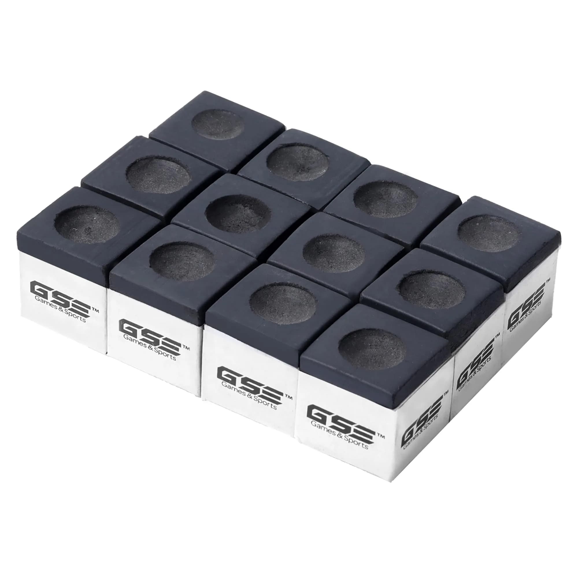 GSE Games & Sports Expert 12-Pack Billiard Pool Cue Chalks (Black) | Low Dust, Anti-Miscue, Enhanced Spin & Control - main product image