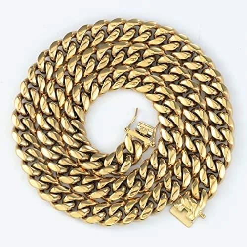 PY BLING 10mm Miami Cuban Link Chain Necklace 24 Inch (61 cm) | Gold Plated Stainless Steel thumbnail 2