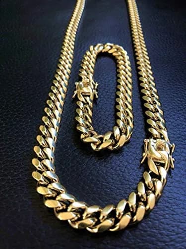 PY BLING 10mm Miami Cuban Link Chain Necklace 24 Inch (61 cm) | Gold Plated Stainless Steel thumbnail 3