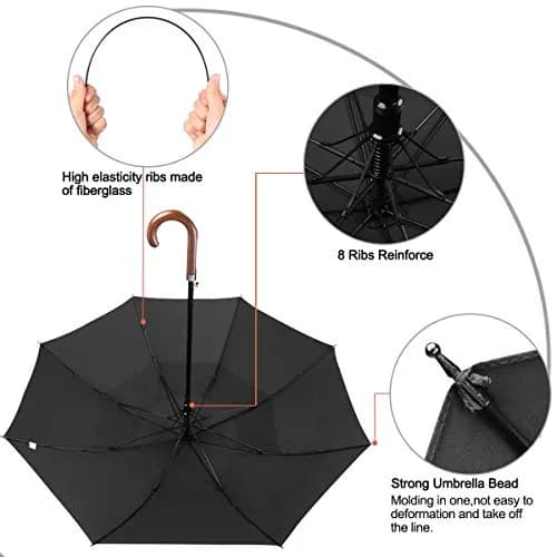 G4Free 62 Inch Golf Umbrella Windproof Large Stick Umbrella with Wooden J Handle and Fiberglass Frame | Auto Open, Vented Double Canopy thumbnail 5