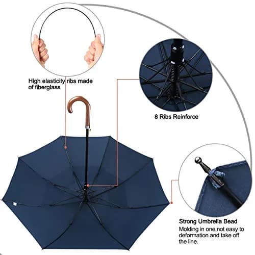 G4Free 62 Inch Golf Umbrella Windproof Large Stick Umbrella with Wooden J Handle | Fiberglass Ribs thumbnail 5