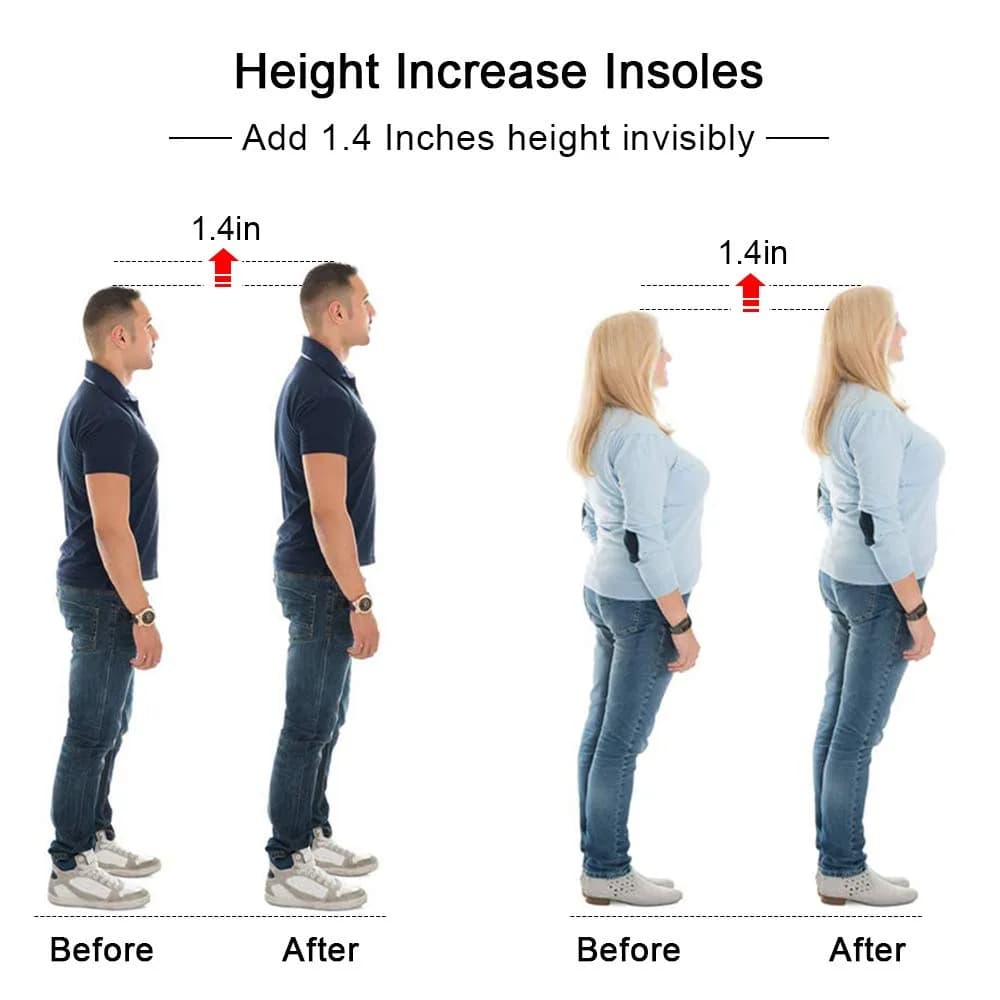 SQHT Height Increase Gel Heel Shoe Lift Inserts 2.54 cm (1 Inch) | Doctor Recommended for Foot Pain — Black / Large-1.4 Inch