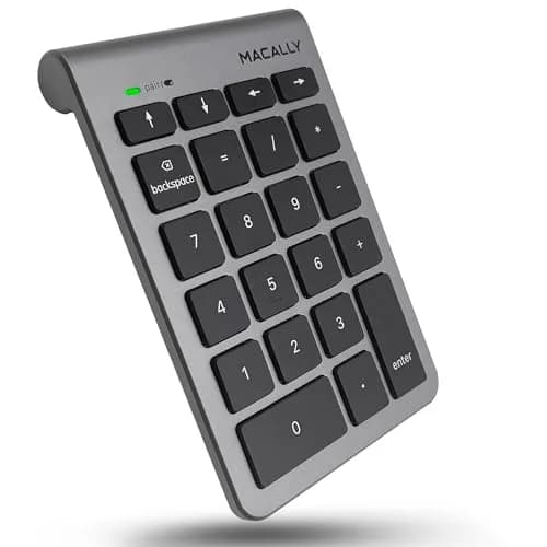 Macally BTNUMKEY22 Bluetooth Number Pad for Laptop - Wireless Numeric Keypad with Arrow Keys & Function Keys - Space Grey (13.2cm x 9cm x 1.7cm) thumbnail 1
