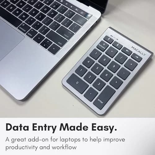Macally BTNUMKEY22 Bluetooth Number Pad for Laptop - Wireless Numeric Keypad with Arrow Keys & Function Keys - Space Grey (13.2cm x 9cm x 1.7cm) thumbnail 4