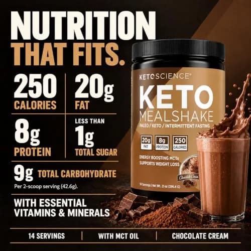 Keto Science Keto Shake Powder – Chocolate | Meal Replacement with MCT Oil & Collagen (20.49 oz) thumbnail 4