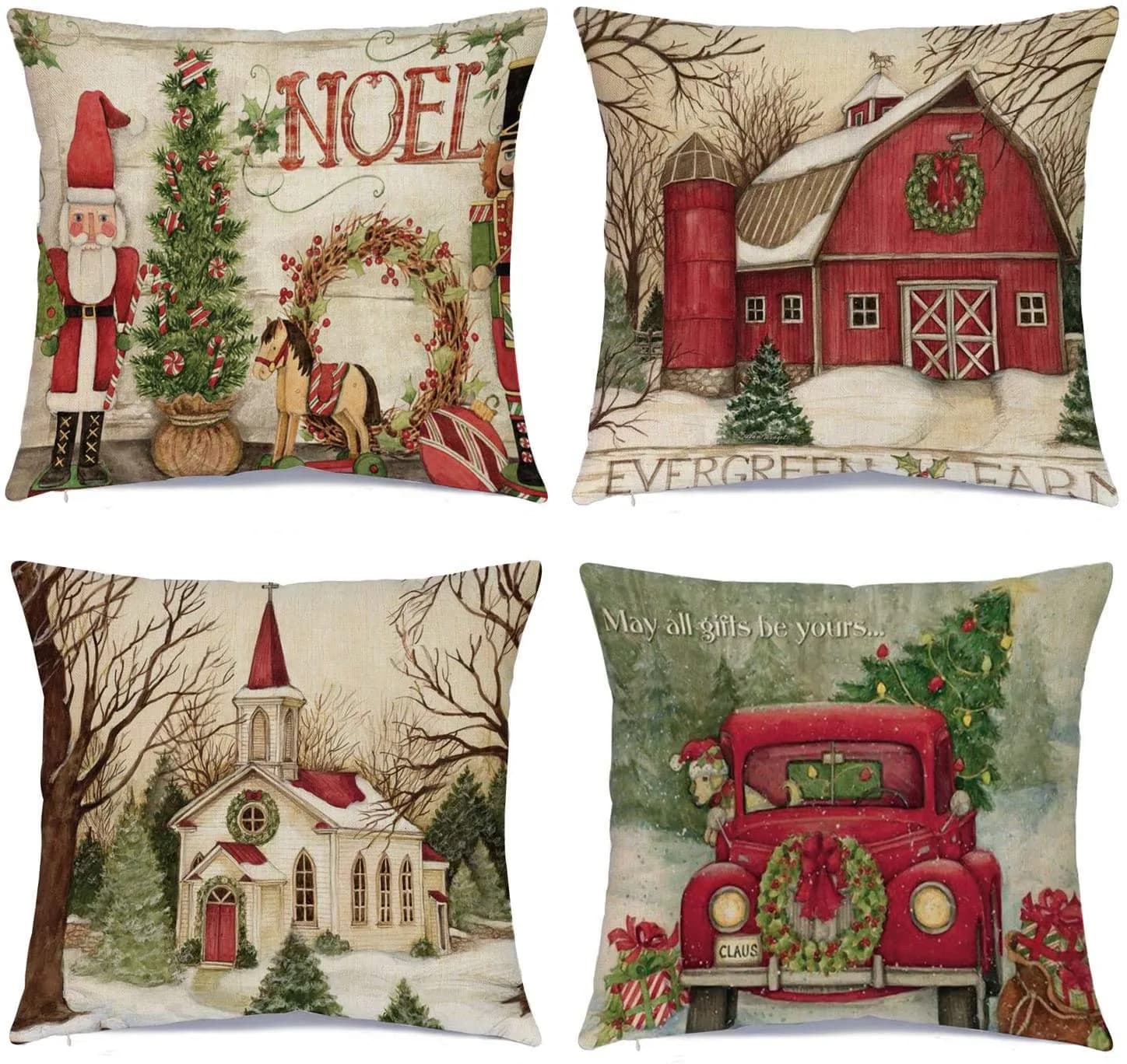 Hlonon Christmas Pillow Covers 18 x 18 Inches Set of 4 | Xmas Series Zippered Square Pillowcase - main product image