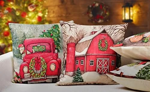 Hlonon Christmas Pillow Covers 18 x 18 Inches Set of 4 | Xmas Series Zippered Square Pillowcase thumbnail 5