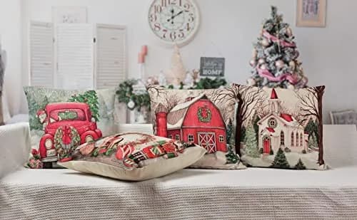 Hlonon Christmas Pillow Covers 18 x 18 Inches Set of 4 | Xmas Series Zippered Square Pillowcase thumbnail 6
