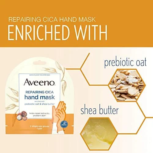 Aveeno Repairing Cica Hand Mask With Prebiotic Oat and Shea Butter, 6 Count | Restores Moisture to Extra Dry Skin thumbnail 5