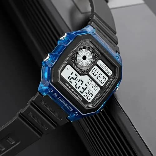 PASOY Men's Digital Sport Watch Waterproof Dual Time Stopwatch Countdown | Water-Resistant 50M, Lightweight & Durable thumbnail 5