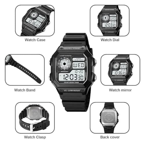 PASOY Men's Digital Sport Watch 43mm (1.7 inch) Dual Time Stopwatch Countdown | 50M Water Resistant Sport Watch thumbnail 6