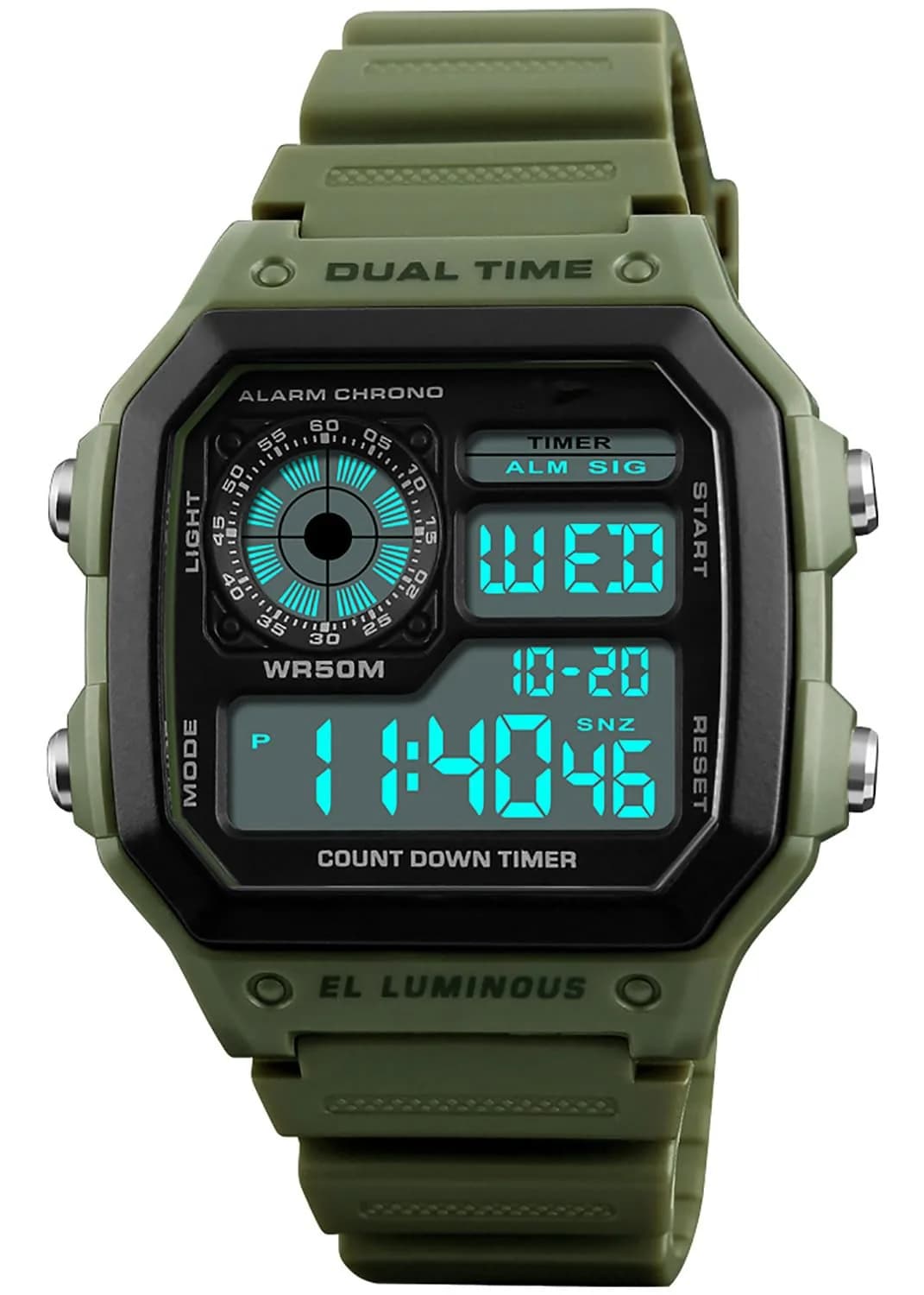 PASOY Men's Digital Sport Watch 43mm (1.7 inch) Dual Time Stopwatch Countdown | 50M Water Resistant Sport Watch