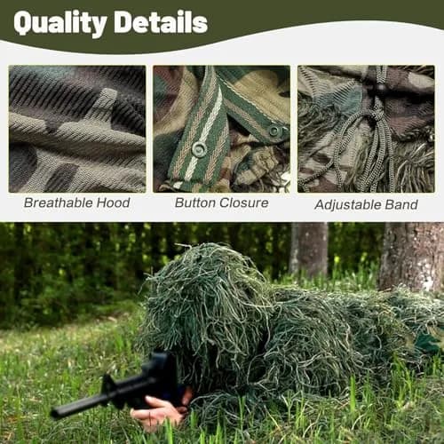 MOPHOTO 5 in 1 Ghillie Suit 3D Camouflage Hunting Suit - Jacket, Pants, Hood, Carry Bag, Youth & Adults thumbnail 3