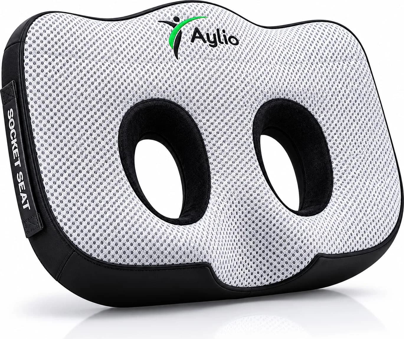 Aylio Socket Seat Cushion – Twin Cutout Sit Bone & Tailbone Pressure Relief 46cm (18.5") x 37cm (14.5") x 6cm (2.5") | Firm High-Density Memory Foam for Office, Car, Gaming - main product image