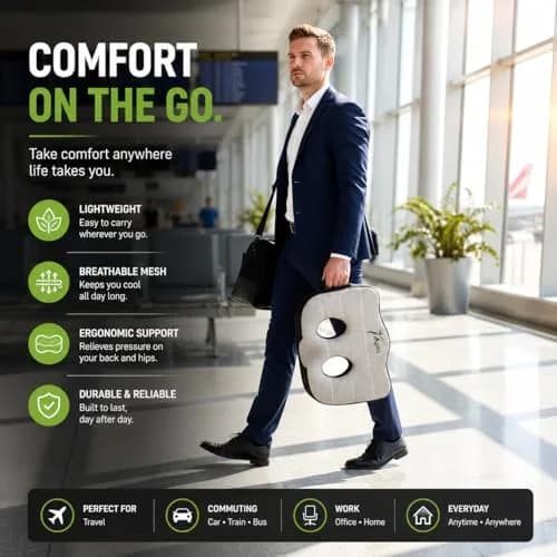 Aylio Socket Seat Cushion – Twin Cutout Sit Bone & Tailbone Pressure Relief 46cm (18.5") x 37cm (14.5") x 6cm (2.5") | Firm High-Density Memory Foam for Office, Car, Gaming thumbnail 7