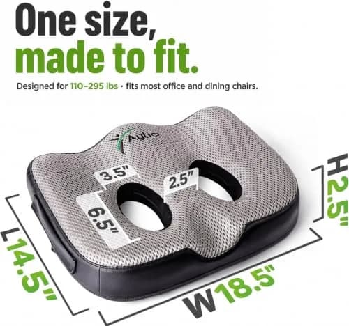 Aylio Socket Seat Cushion – Twin Cutout Sit Bone & Tailbone Pressure Relief 46cm (18.5") x 37cm (14.5") x 6cm (2.5") | Firm High-Density Memory Foam for Office, Car, Gaming thumbnail 3