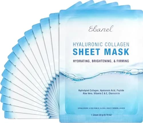 Ebanel Collagen Face Mask with Hyaluronic Acid & Vitamin C | Hydrating, Brightening & Firming Sheet Mask for Sensitive Skin, 15-Pack thumbnail 1