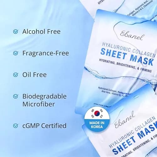 Ebanel Collagen Face Mask with Hyaluronic Acid & Vitamin C | Hydrating, Brightening & Firming Sheet Mask for Sensitive Skin, 15-Pack thumbnail 6