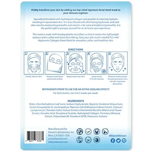 Ebanel Collagen Face Mask with Hyaluronic Acid & Vitamin C | Hydrating, Brightening & Firming Sheet Mask for Sensitive Skin, 15-Pack thumbnail 8