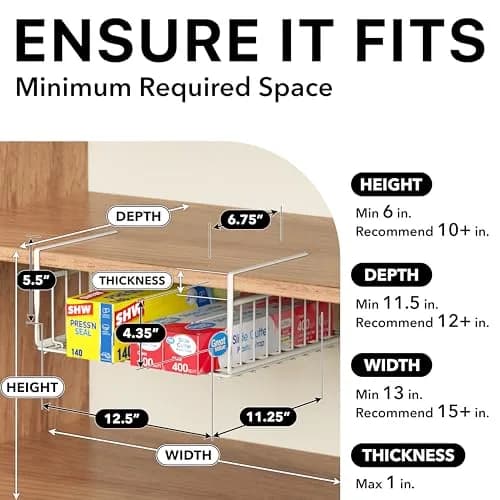 Simple Houseware Under Shelf Basket, White | Space-Saving Organizer for Home & Office thumbnail 3