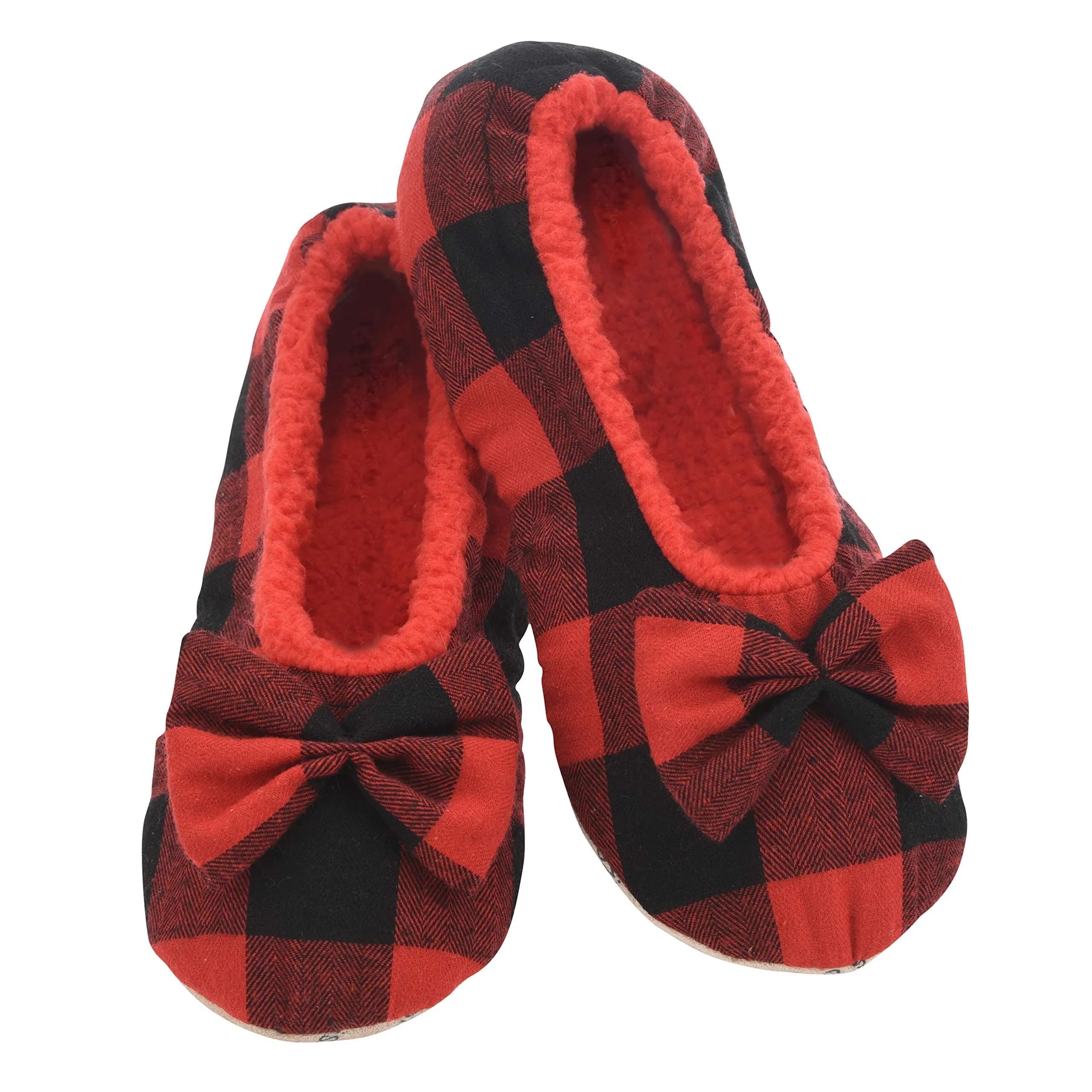 Snoozies Buffalo Plaid Ballerina Slippers for Women (Black, XL) | Cozy, Non-Skid, Machine Washable — Red / Medium