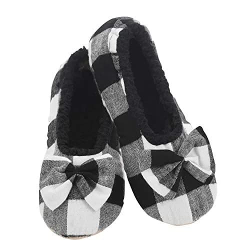 Snoozies Buffalo Plaid Ballerina Slippers for Women (Black, XL) | Cozy, Non-Skid, Machine Washable thumbnail 1