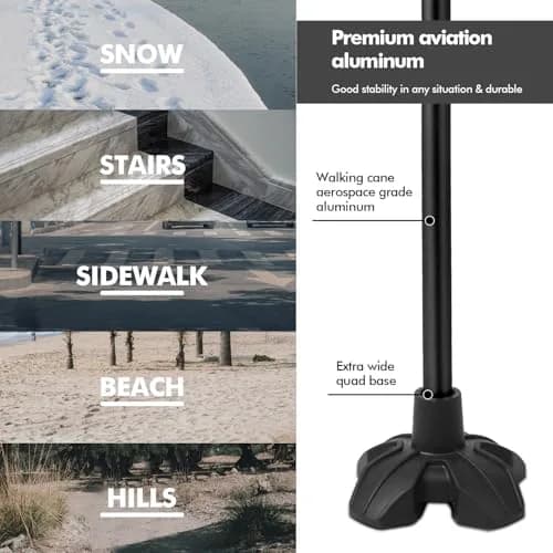 KINGGEAR Self Standing Quad Cane with Offset Handle 31-36" | Lightweight Aluminum Mobility Aid thumbnail 3