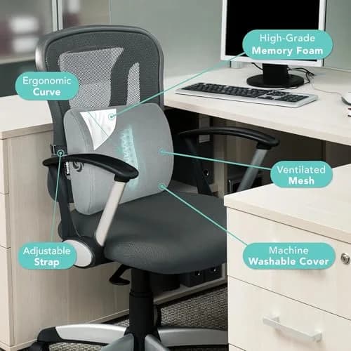 Samsonite Memory Foam Lumbar Support Pillow for Office Chair, Gaming Chair & Car Seat | Ergonomic Back Cushion for Sitting Comfort thumbnail 6