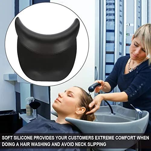 DEWIN Silicone Shampoo Bowl Neck Rest Cushion with Suction Cups | Black Salon Sink Neck Pillow for Hair Washing thumbnail 4