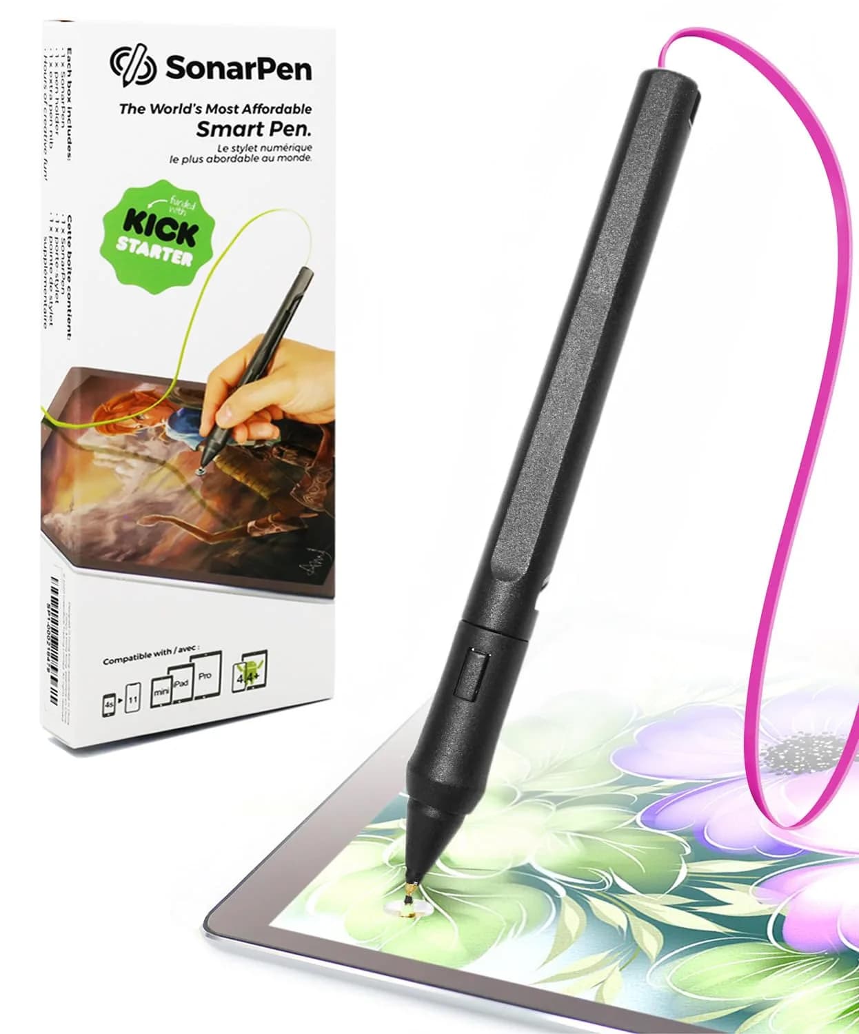 SonarPen Pressure Sensitive Stylus Neon-Green | Compatible with iPhone, Android & Switch — Fuchsia