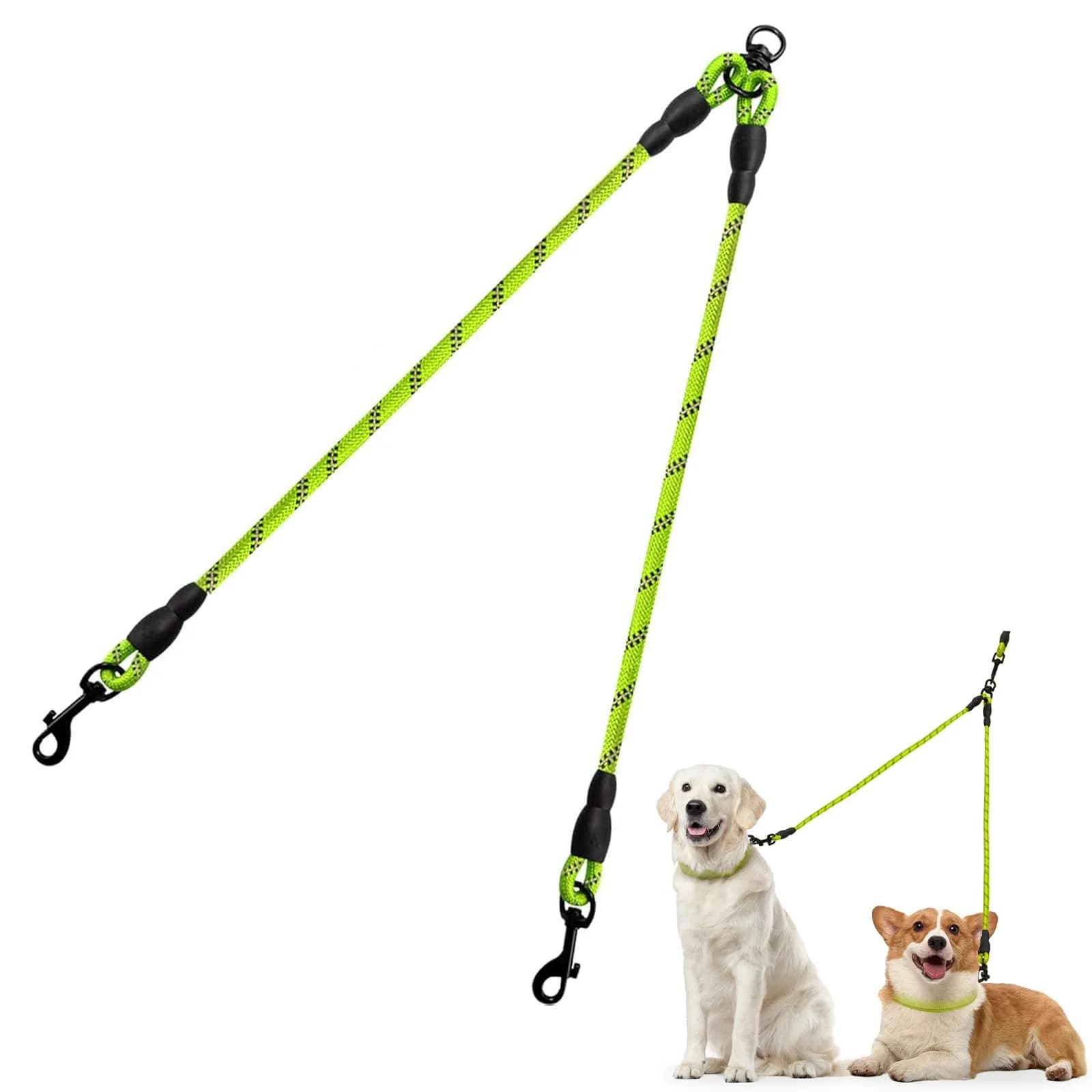 Taglory 30 Inch Black Double Dog Leash Coupler for Small & Medium Dogs | Tangle-Free 360° Swivel Dual Leash Extension — Green / 30 Inch