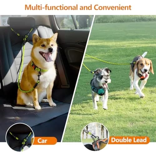 Taglory Double Dog Leash Coupler for Two Dogs, 30 Inch (76.2 cm) Green | Tangle-Free Walks with Reflective Rope thumbnail 3