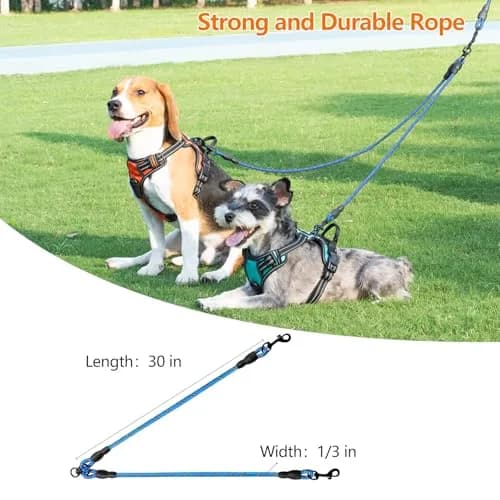 Taglory Blue Double Dog Leash Coupler 76.2cm (30 Inch) | Tangle-Free Swivel for Small & Medium Dogs thumbnail 5