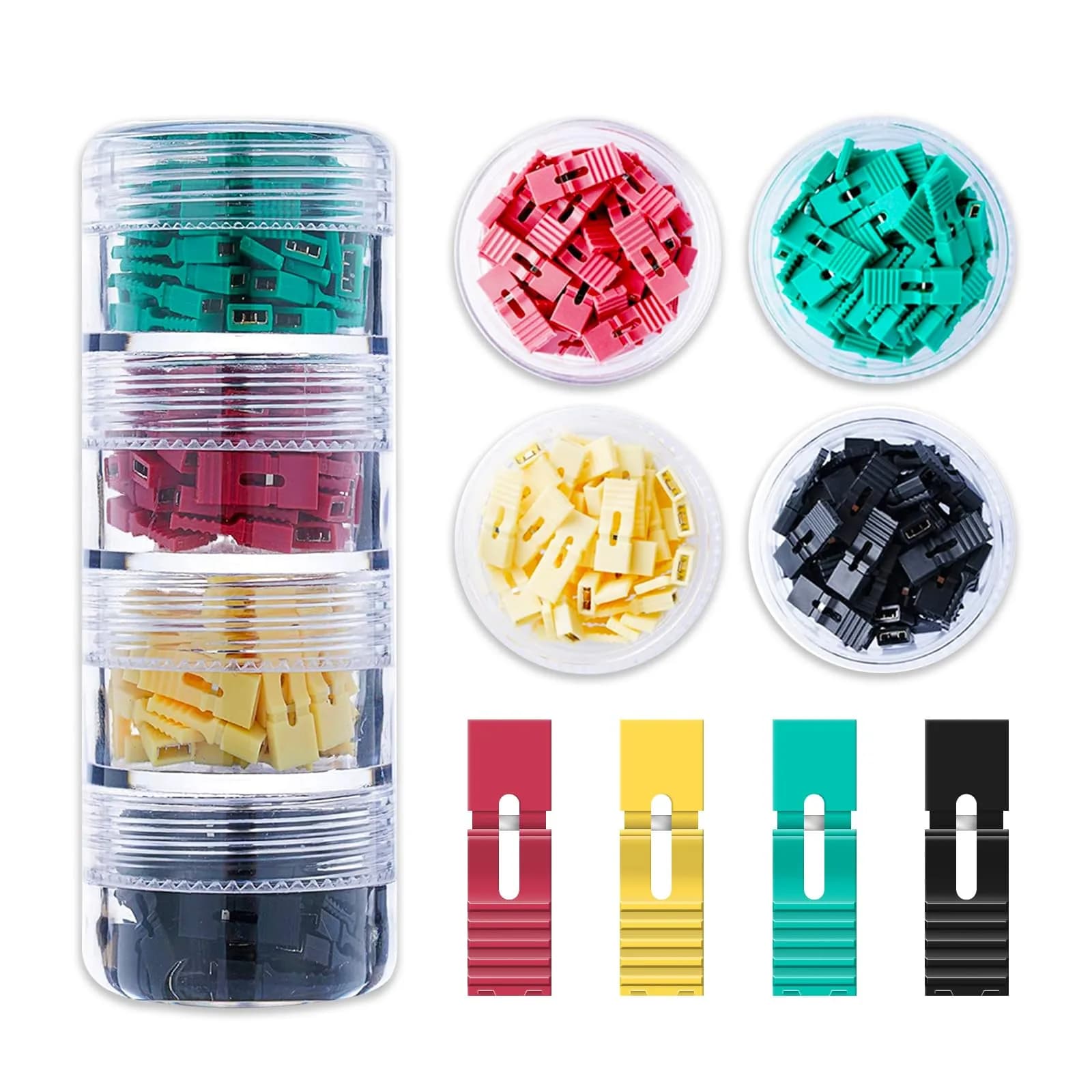 CQRobot 200 Pieces Jumper Caps with Handle Pin Short Circuit 2-Pin Connector | Suitable for Arduino Raspberry Pi Motherboard (5mm x 13.5mm, 4 Colors) - main product image