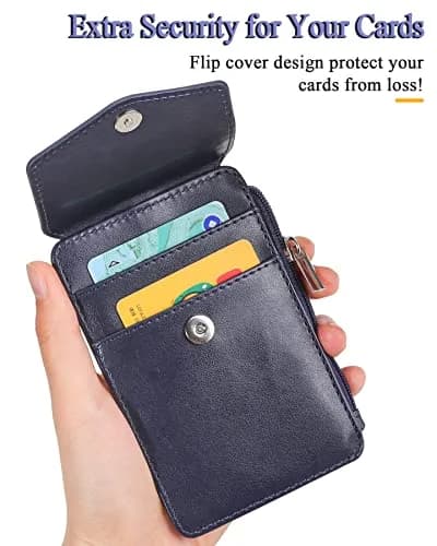 Teskyer Leather ID Badge Holder with Lanyard, Blue | 4 Card Slots, Zipper Closure, Premium PU Leather thumbnail 5