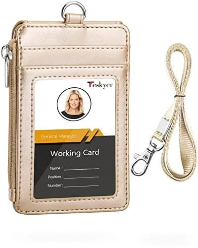 Teskyer Leather ID Badge Holder with Lanyard, Gold | Wallet & Badge Organizer for Professionals thumbnail 1